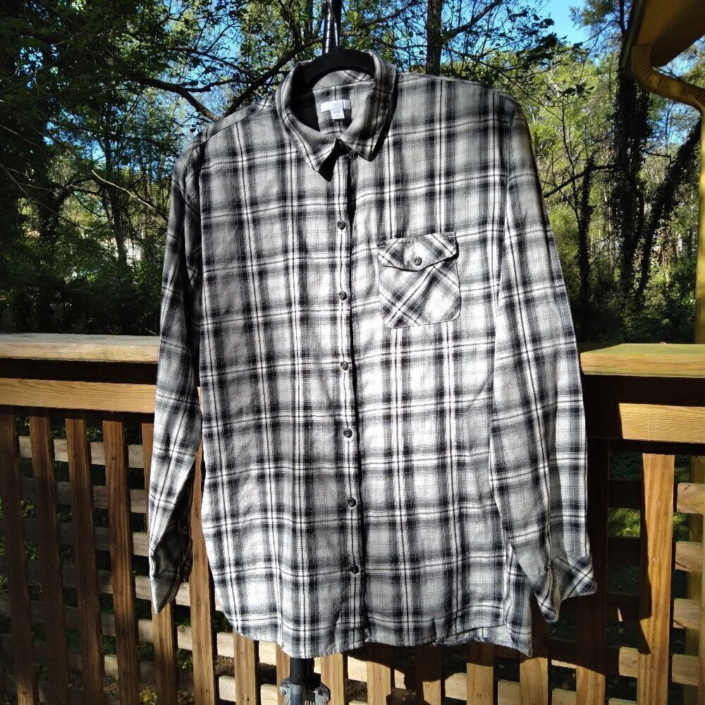 J.Jill Black, Grey & White Plaid Flannel Shirt Sz Med/Tall